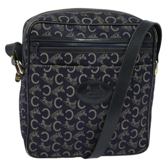 CELINE C Sulky Shoulder Bag Canvas Navy Gold Auth BA2502 - Picture 1 of 16
